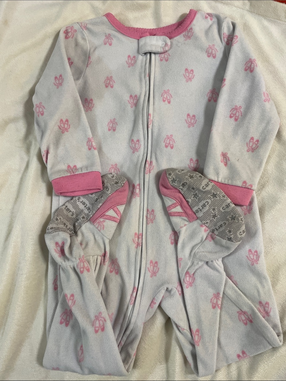 ❤️Carter's White Footed Pajama One-Piece with Pink Ballet Slipper Print